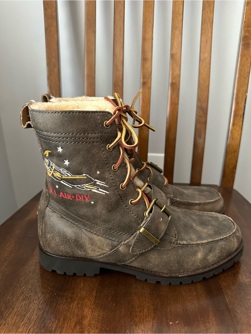 Polo Ralph Lauren Rare Ranger-S RL Air Div Boots Leather Shearling Brown 8.5D